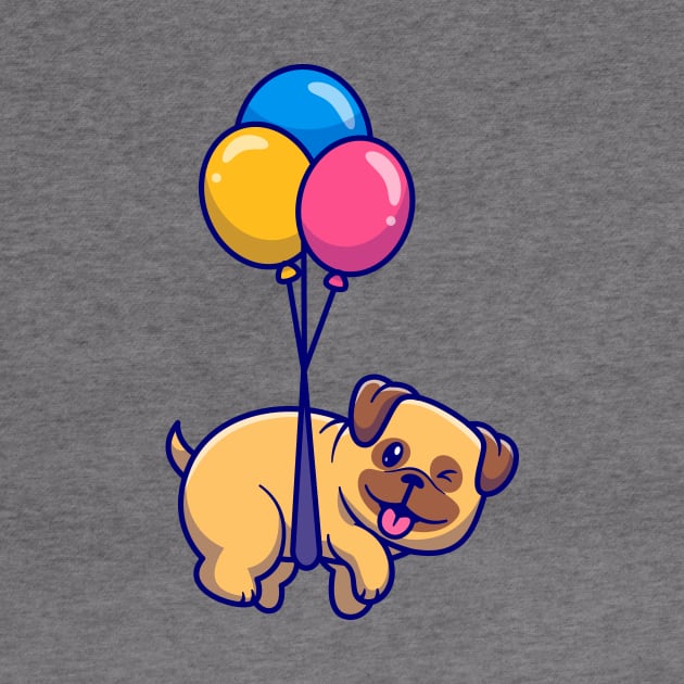 Cute Pug Dog Floating With Balloon Cartoon by Catalyst Labs